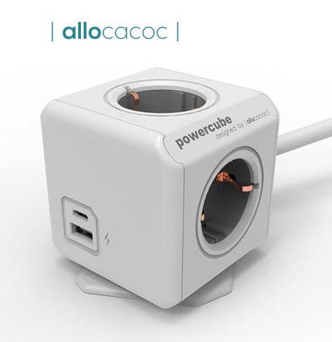 ALL0070  POWER CUBE ALLOCACOC 4 TOMAS + USB A+C GRIS