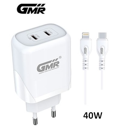 GMRCH3101  ALIMENTADOR GMR 2XTIPO C 40W + CABLE TIPO C A LIGHTNING