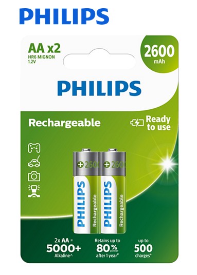 PHILR06REX2  PILA RECARGABLE LR06 PHILIPS X 2 (2600 mAh)