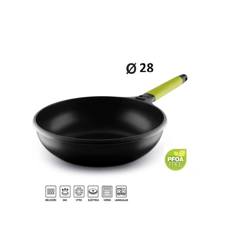 WOK Aluminio Fundido Mango Desmontable Kiwi Castey 28CM