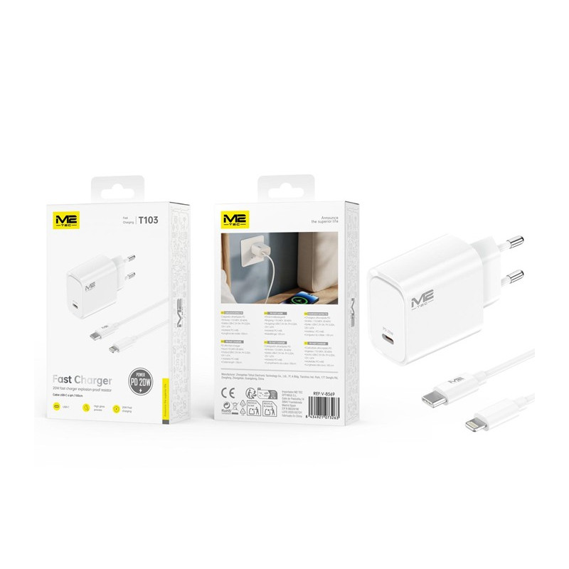 Alimentador M2TEC USB C 20W Qc+cable Tipo Lightning
