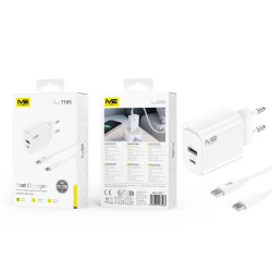 Alimentador M2TEC USB A+C con Cable Tipo C 20W QC