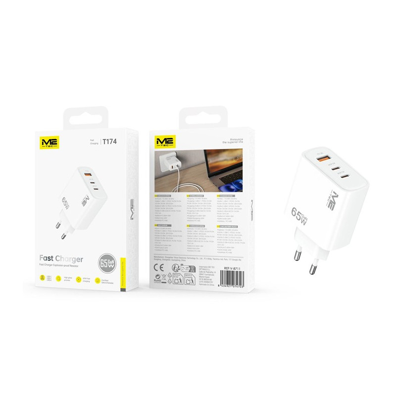 Alimentador M2TEC USB A+2 USB C 65W QC
