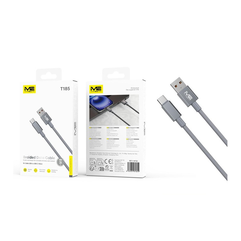 Cable M2TEC USB a Tipo C 3A Trenzado Gris