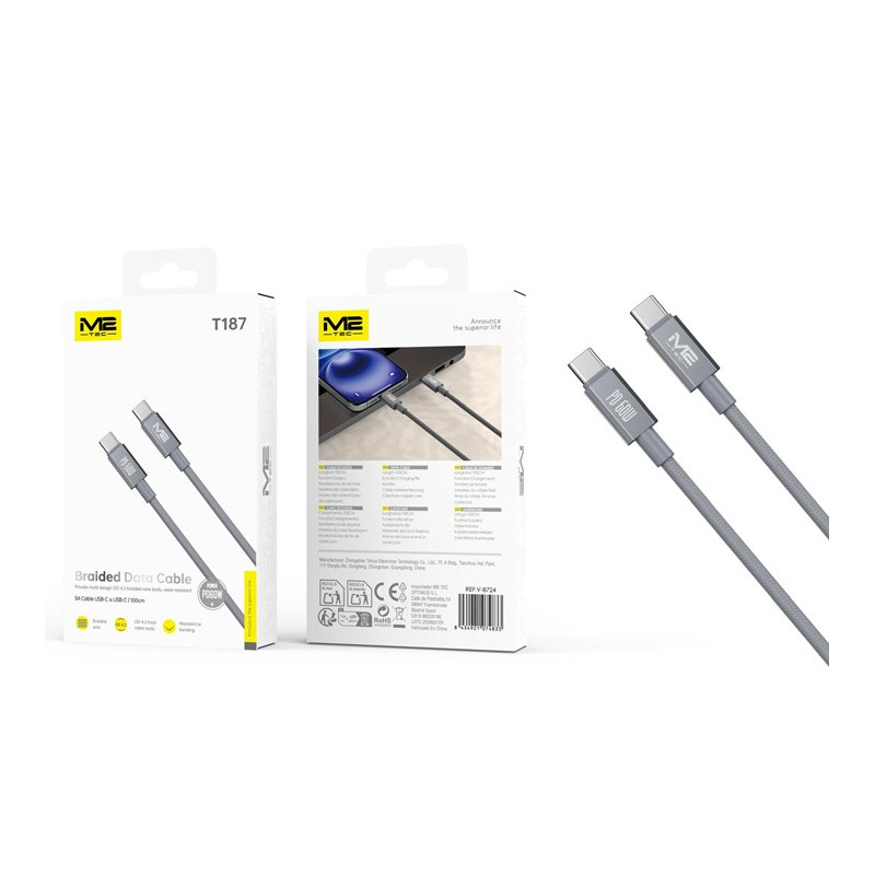 Cable M2TEC USB Tipo C a USB C PD 60W Trenzado Gris